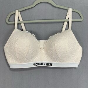 Victoria's Secret Lace Bralette 38D Ivory Wireless Logo Band